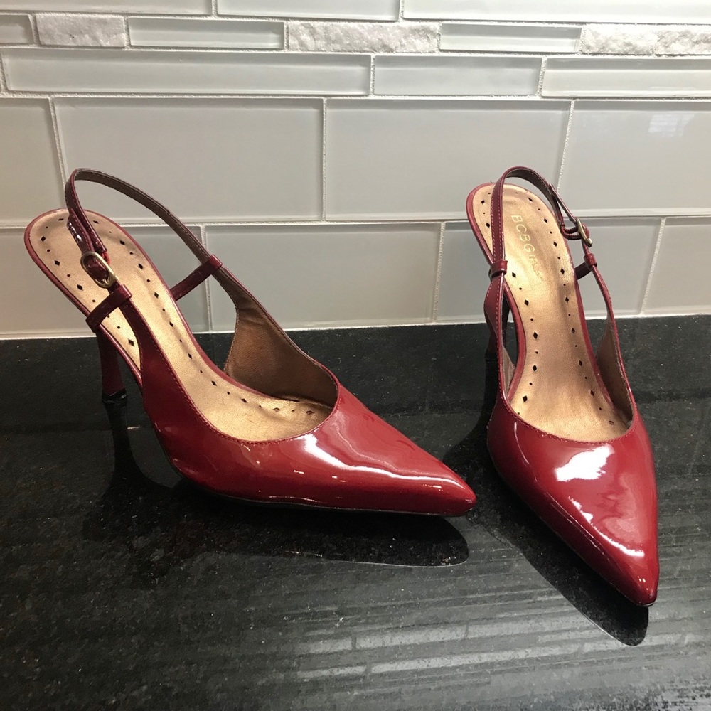 BCBGirls Red Pointed Toe Stiletto Slingback Heels